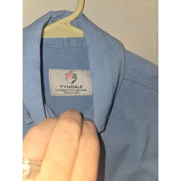 Tyndale FRFlame Resistant Work Shirt Mens Light Blue CAT 2 NFPA 2112 Made in USA - Picture 2 of 7